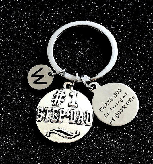 Gift for Step-Dad, #1 Step-Dad keychain, Thank you for loving me as your own, Fathers day gift, Daddy keychain, Step-dad jewelry, Birthday