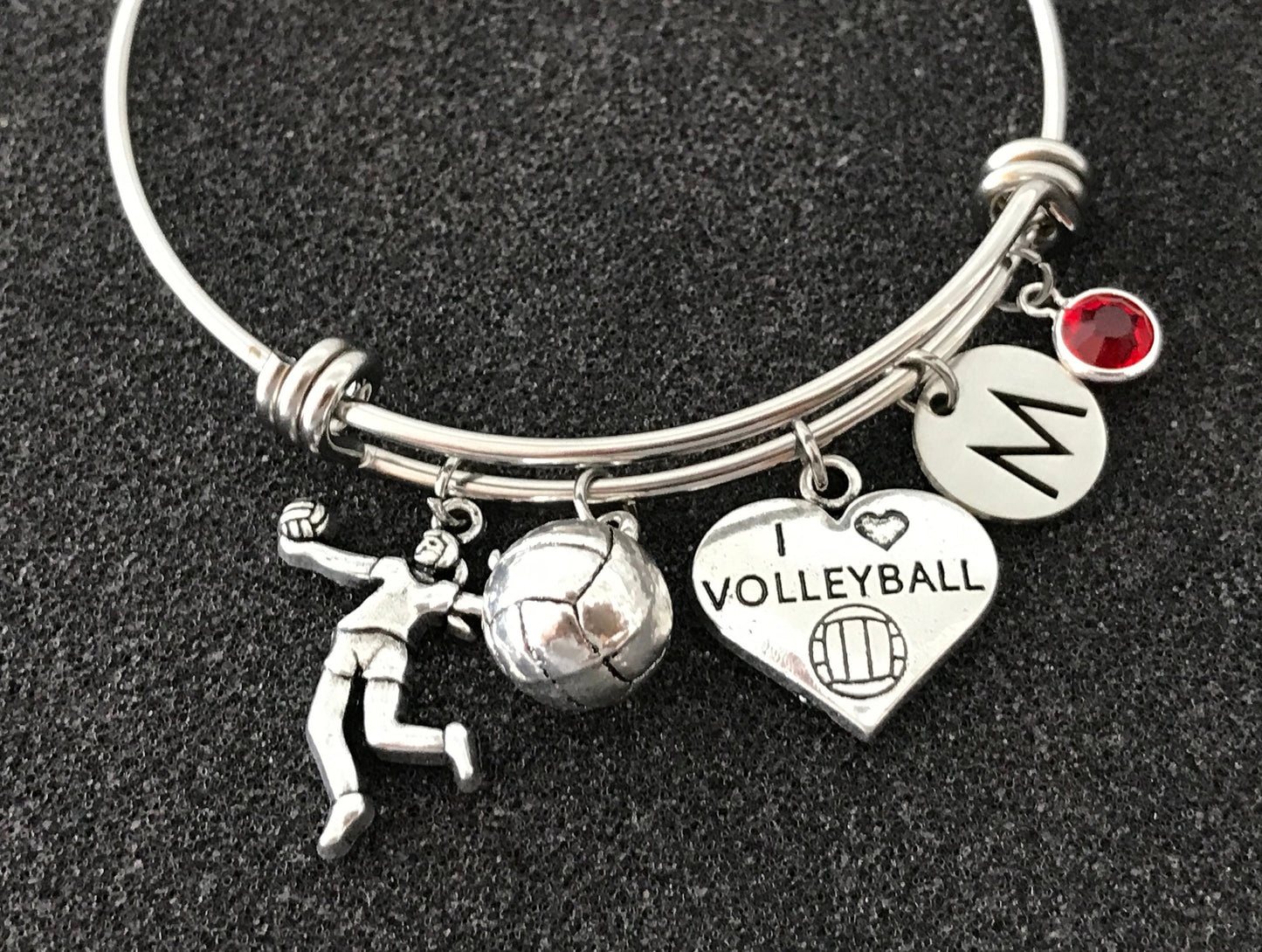 I love Volleyball, Volleyball lover Bangle gift, Volleyball Mom gift, Volleyball Bangle, Volleyball charm, Gift for Volleyball Team, Initial