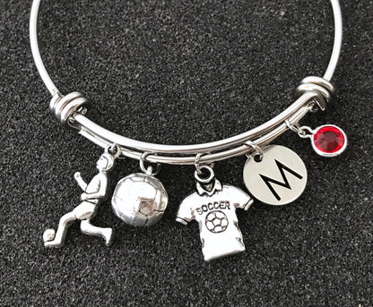 Soccer bangle, gift for Soccer girl, gift for soccer team, Soccer lover Bangle, soccer ball charm, Soccer Mom gift, soccer silver bangle