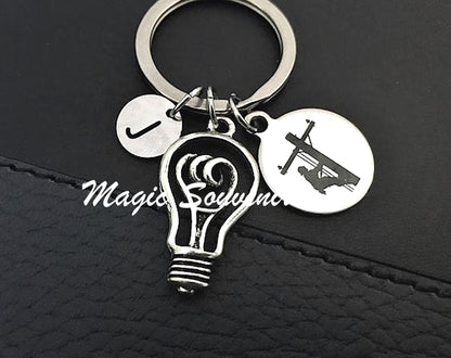 Line worker gift, Gifts for Line worker, Line man Keychain, Gift for Line man, Power Lines, Lineman Power, Silver keychain, Initial Charm