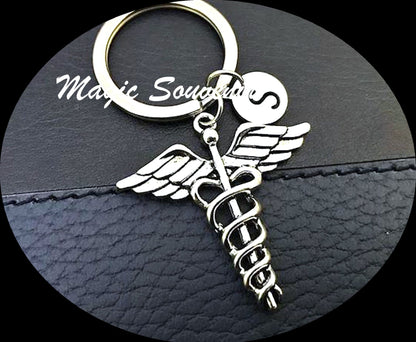 Caduceus Keychain, Gift for nurse, Gift for Doctor, Caduceus charm, Medical Gift for Student, Graduation gift, Nurse keychain, RN LPN gift