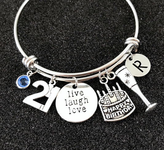 21st Birthday gift, Birthday gift for 21st, Gift for daughter, Adult girl gift, 21 Year old gift, 21 Happy birthday bangle, live laugh love,