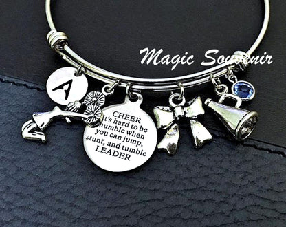 Cheerleader Bangle, Gift for Cheerleader, Cheerleading jewelry, Cheer Bow, Team Gift Ideas for cheerleading, Cheer Megaphone, Cheer Mom