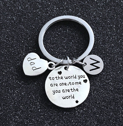 Gift for Dad, Father keychain, Father's day Gift, Dad keychain, To the word your are one To me you're the world, Dad present, initial key