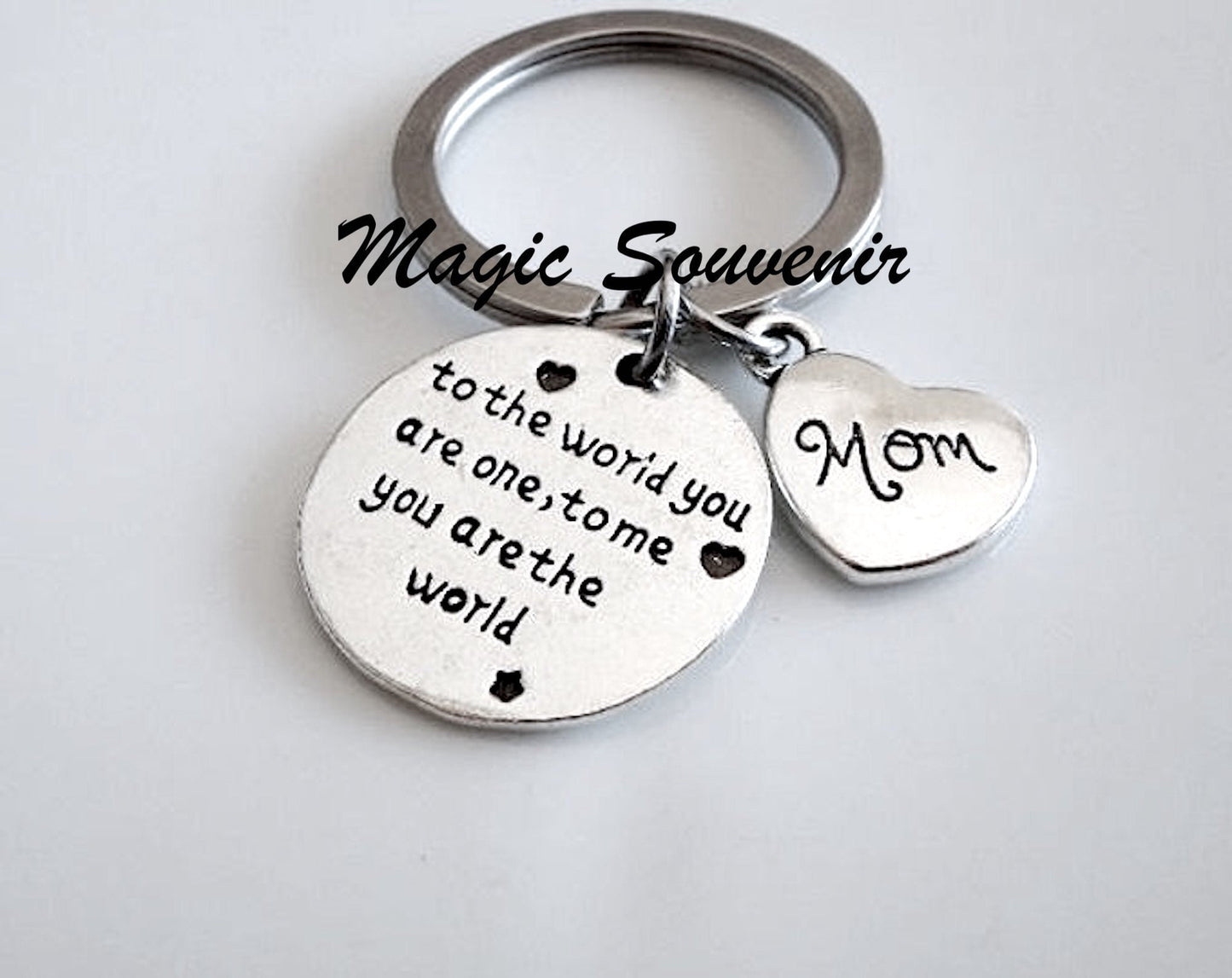 Gift for Mom, Gift for Mother, Mother day Gift, Mom keychain, To the word your are one To me you're the world, Mom jewelry, Initial keychain