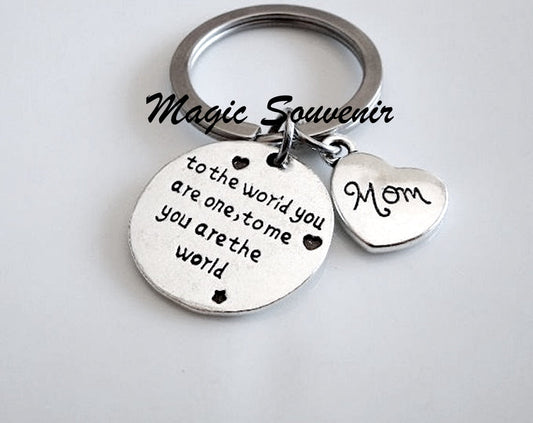 Gift for Mom, Gift for Mother, Mother day Gift, Mom keychain, To the word your are one To me you're the world, Mom jewelry, Initial keychain