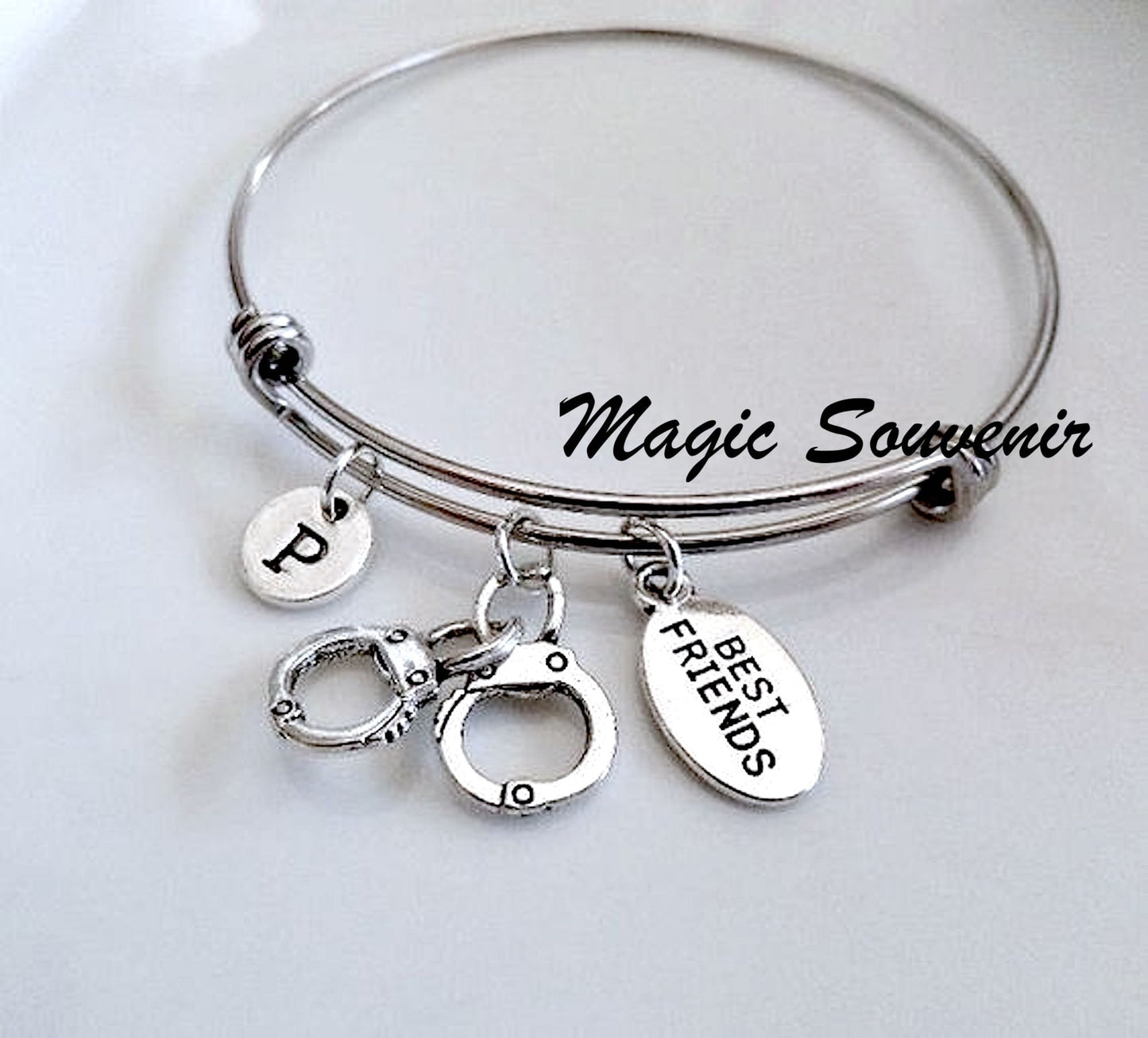 Partners in crime bangles, Handcuffs bangles, Gift for Best Friends, Set of 2 bangles, Partners in crime Silver jewelry, Couples set Initial