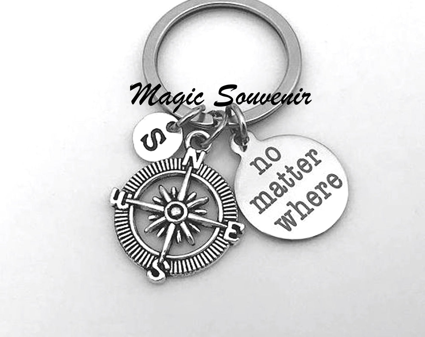 No Matter Where Keychain, Compass keychain, Long distance gift, Best Friend gift, Relationship, Compass Charm, Initial Keychain, BFF Gift