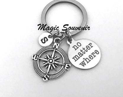 No Matter Where Keychain, Compass keychain, Long distance gift, Best Friend gift, Relationship, Compass Charm, Initial Keychain, BFF Gift