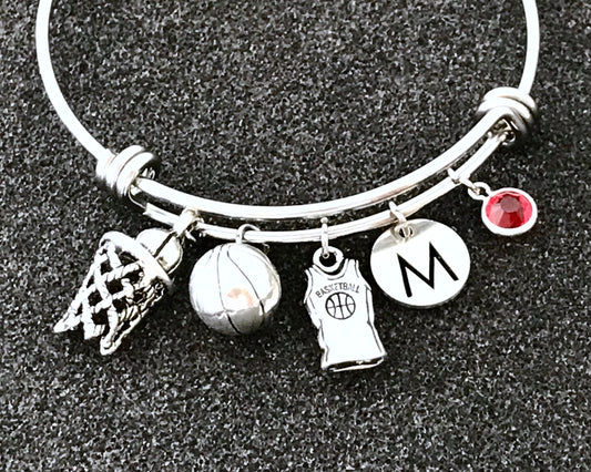 Basketball bangle, gift for Basketball girl, gift for Basketball team, Basketball lover Bangle, basketball charm, Basketball silver bangle