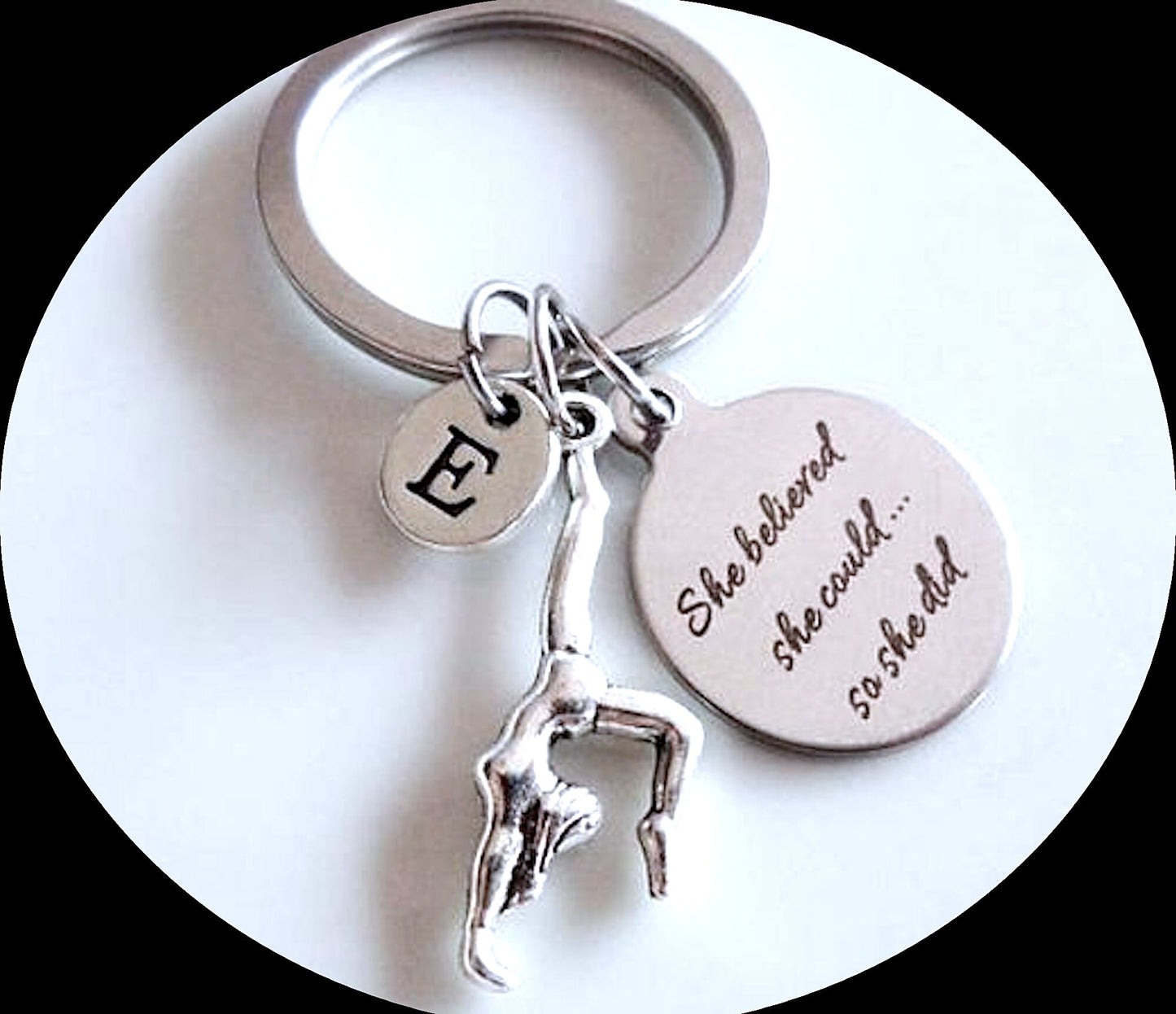 Gymnastic keychain, Gift for Gymnast, She believed she could so she did, Gymnastics jewelry, Gifts for gymnastics team, Gymnastics jewelry