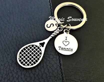 I love Tennis Keychain, Gift for Tennis lover, Tennis Gift, Tennis racket charm, Tennis quote Charm, Tennis jewelry, Initial sport keychain