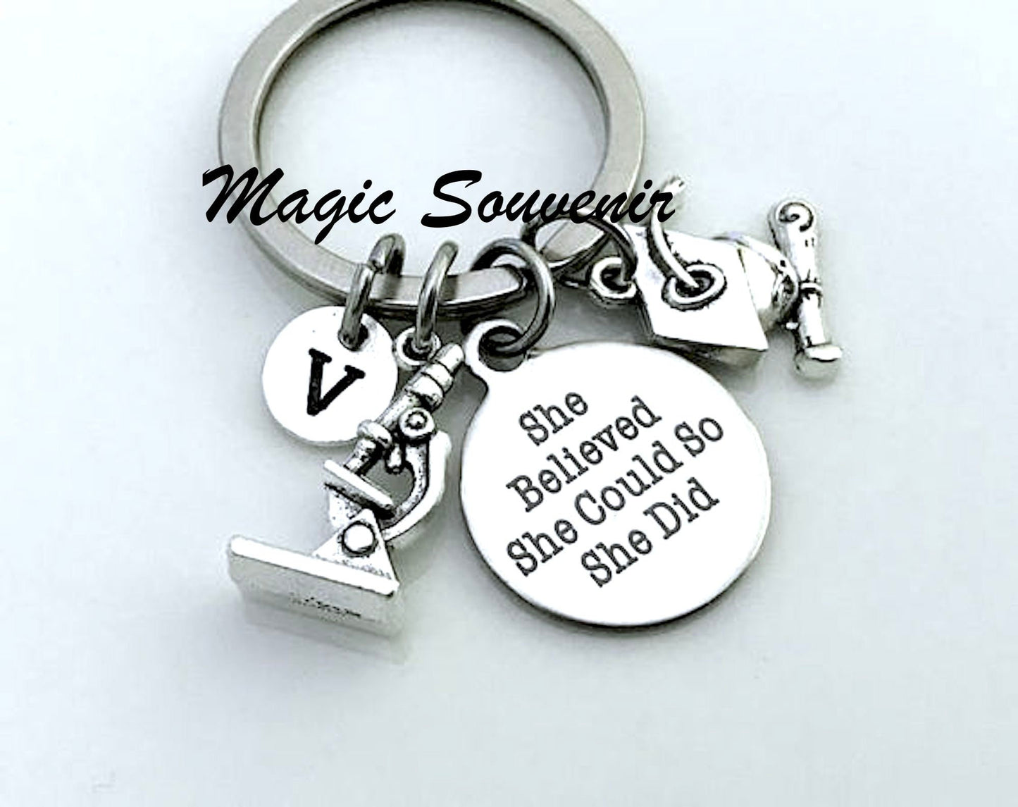 Scientist Graduation keychain, Gift for Scientist, Laboratory Gift Chemistry Gift, Graduation Gift, She believed she could so she did