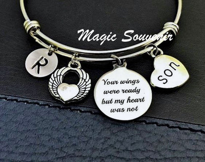 Son Memorial Gift, Son Angel wings Bangle, Your wings were ready but my heart was not, Bereavement gift, loss of loved one, Remembrance Gift