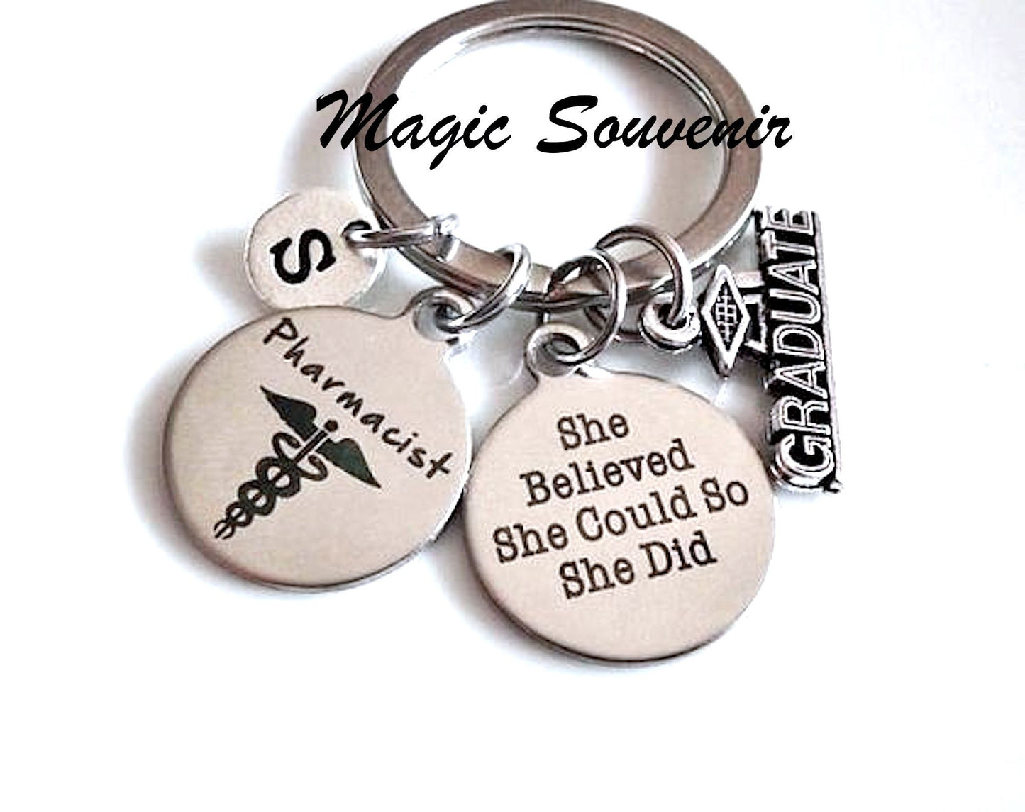 Pharmacist keychain, Graduation gift, Rx pharmacist keychain, Pharmacy Tech Grad, She believed she could so she did, personalized gift