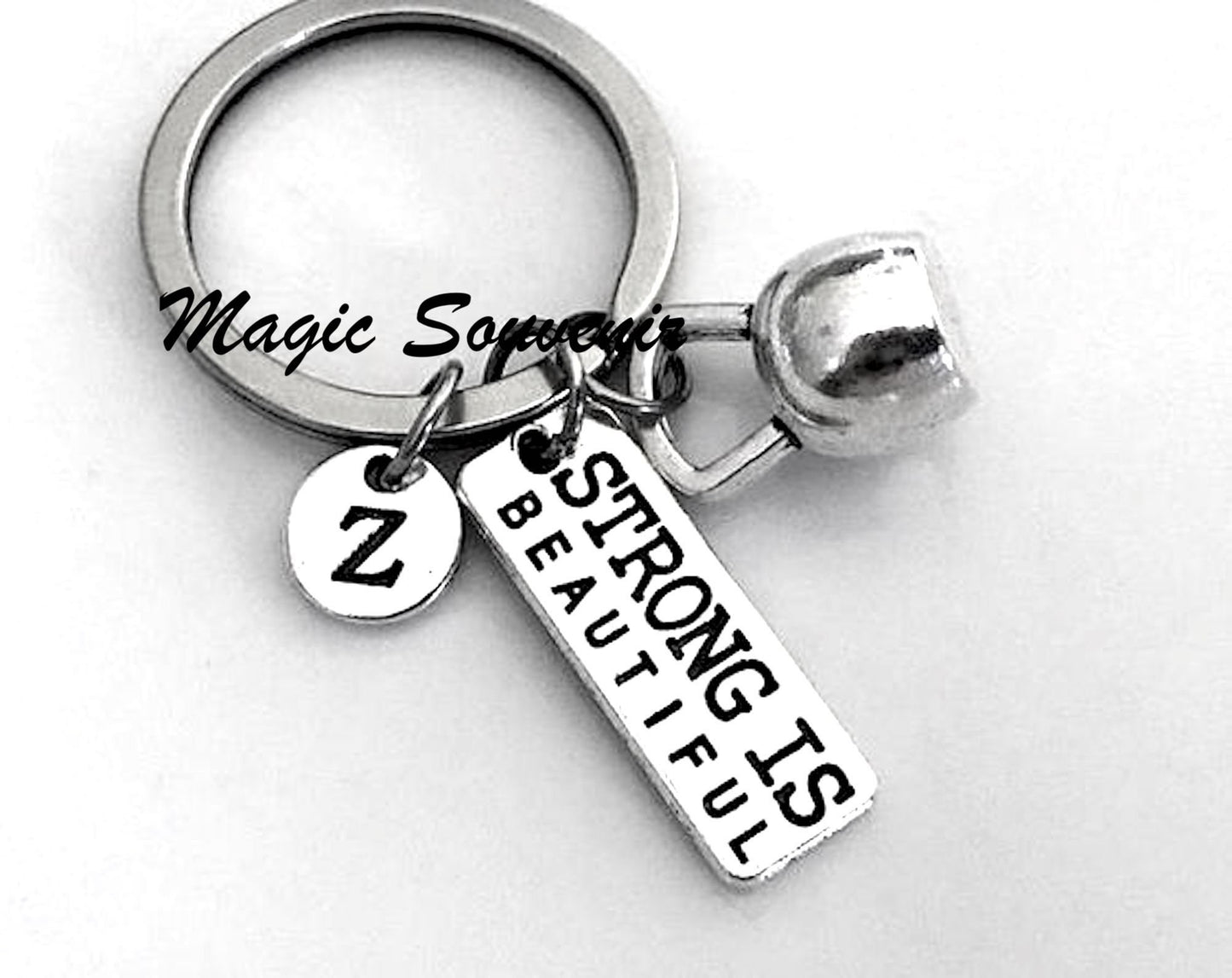 Gym Motivation, Fitness gift, Strong is Beautiful, Gift for Work out, barbell willpower, Kettlebell keychain, Exercise Gift for Body Builder