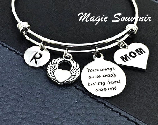 Mom Memorial Gift, Mom Angel wings Bangle, Your wings were ready but my heart was not, Bereavement gift, loss of loved one, Remembrance Gift