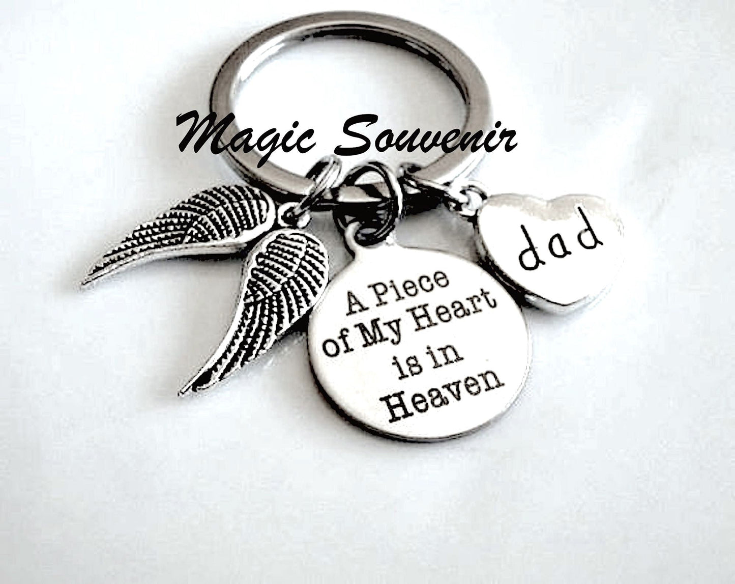 Memorial Gift, Angel wings keychain, Dad memorial keychain, A piece of my heart is in heaven, Bereavement, loss of loved one Dad Remembrance