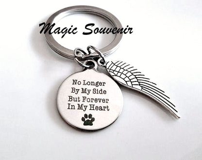 Memorial Gift, Angel wings keychain, Dog memorial keychain, No longer by my side but forever in my heart, Bereavement, Pet Remembrance