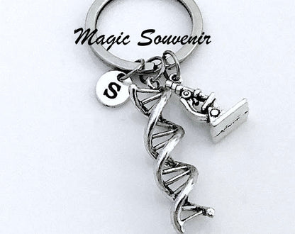 DNA keychain, Microscope keychain, Biologist key chain, Scientist Biology Laboratory Gift, Science Teacher gift, Biologist Graduation Gift