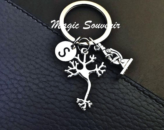 Neuron Keychain, Microscope keychain,  Gift for Neurologist, Gift for Psychologist, Graduation Doctor, Anatomical, Neurosurgeon Keychain