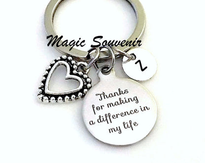 Thanks for making a difference in my life keychain, Gift for Teacher, Mentor Gift, Step Mom Gift, Appreciation gift, Daycare Babysitter