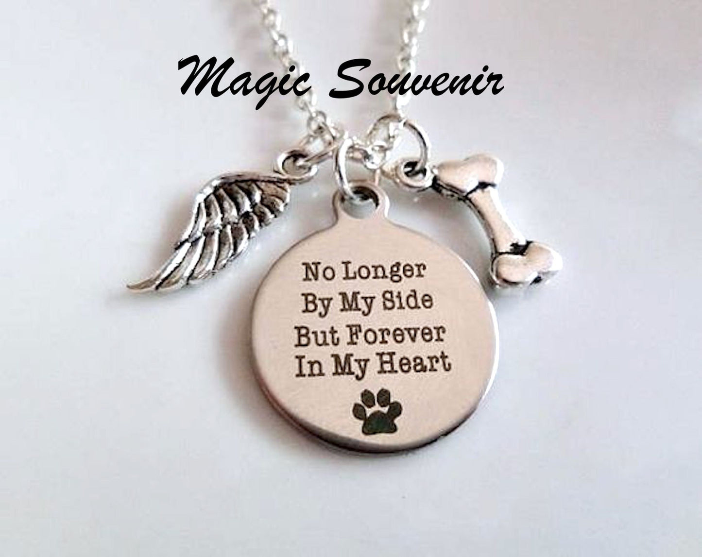 Pet remembrance, No longer by My side but Forever in My heart, Loss of dog, Pet necklace, Dog Puppy necklace, Animal lover pet, Bereavement