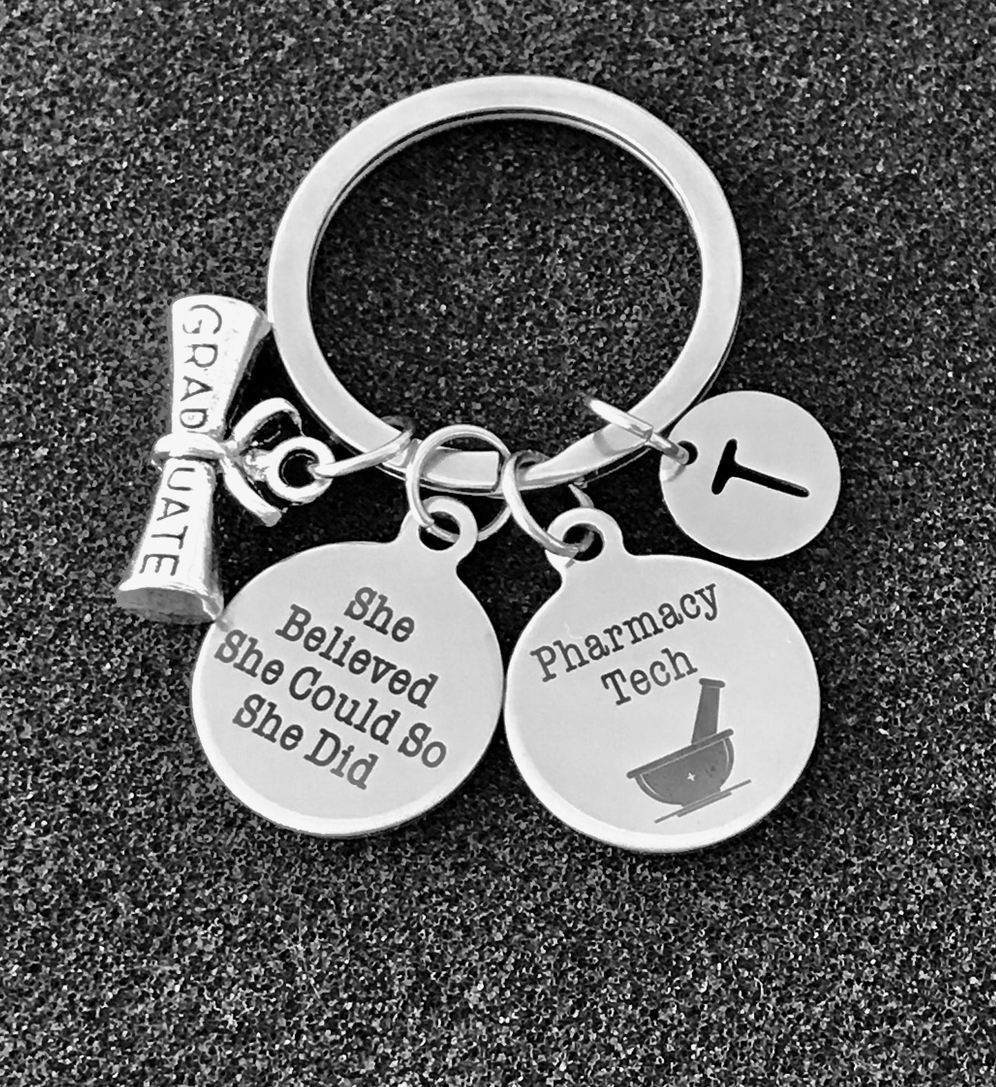 Pharmacy Tech keychain, Graduation gift for Pharmacy Technician, Graduation gift for Her, RX keychain, College Graduation gift Grad keychain