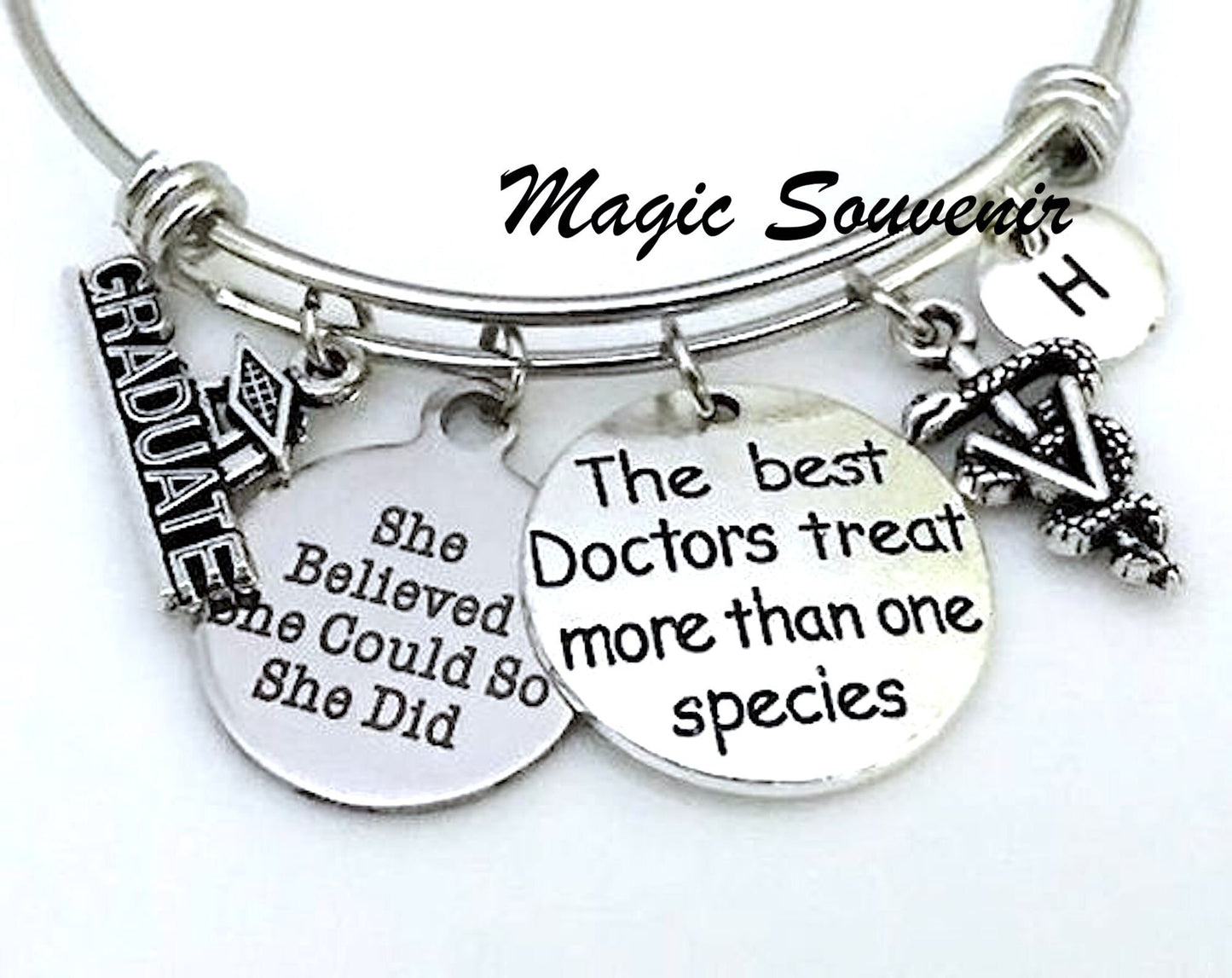 Veterinarian Bangle, Gift for Veterinarian, Bangle Gift for Vet, She believed She could so She did, Graduation Vet, Initial Bangle, Grad Vet