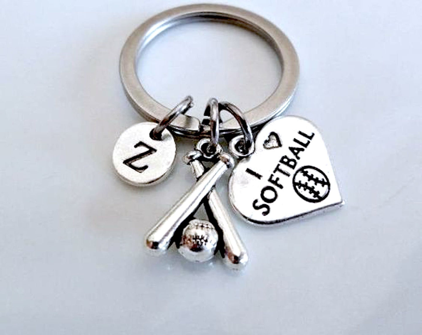 Softball keychain, Softball bat keychain, gift for softball player, SoftBall and Baseball jewelry, Gift for Softball team, Softball keyring