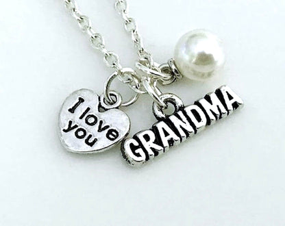 Grandma necklace, Grandma gift, Grandma jewelry, Grandma birthday gift, Personalized Necklaces, I love you grandma, silver necklace