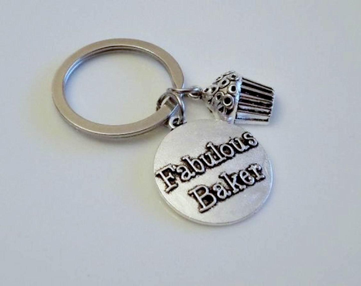 Fabulous Baker, Gift for Chef, Baking jewelry, Gift for Baker, Baker keychain, pastry maker, Cook gift keychain, Initial silver keychain