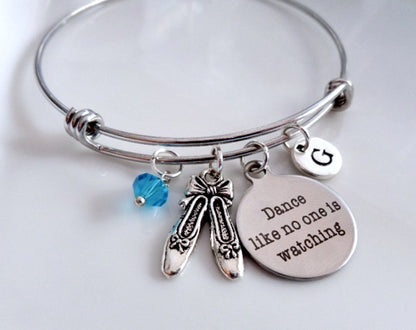 Gift for Dancer, Ballet gift, Ballerina bangle, Dancer bangle gift, Dance like no one is watching, Ballet shoes charm, Ballet Dance gift