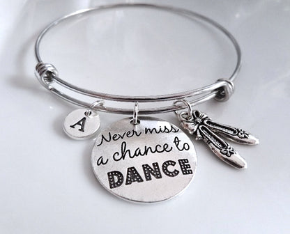 Gift for Dancer, Ballet gift, Ballerina bangle, Dancer bangle gift, Never miss a chance to dance, Ballet shoes charm, Ballet Dance gift