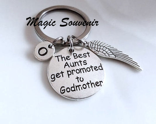 Godmother Gift, The best Aunts get promoted to Godmother, Baptism, Godmother keychain, Gift for Godmother, Angel wing, Personalized Godmothe