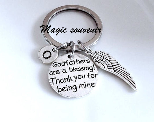 Gift for Godfather, Godfathers are a blessing, Thank you for being mine, Baptism, Godfather Keychain, Angel wing, Personalized Godfather gif