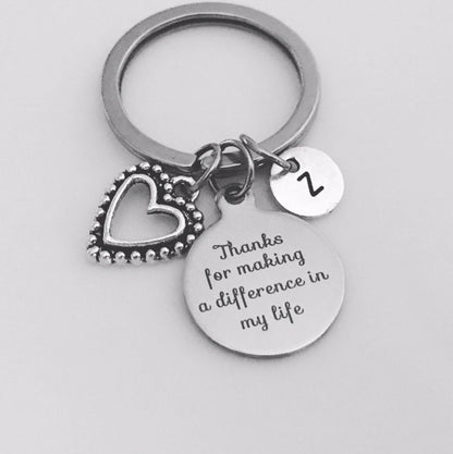 Thanks for making a difference in my life keychain, Gift for Teacher, Mentor Gift, Step Mom Gift, Appreciation gift, Daycare Babysitter