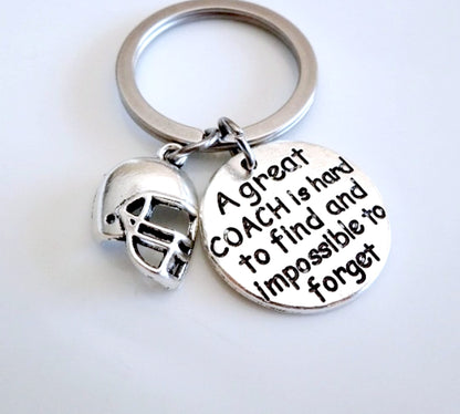 Football Coach keychain,  Gift for Coach, Football Gifts Ideas, A great coach is hard to find and impossible to, Thank you gift forget,