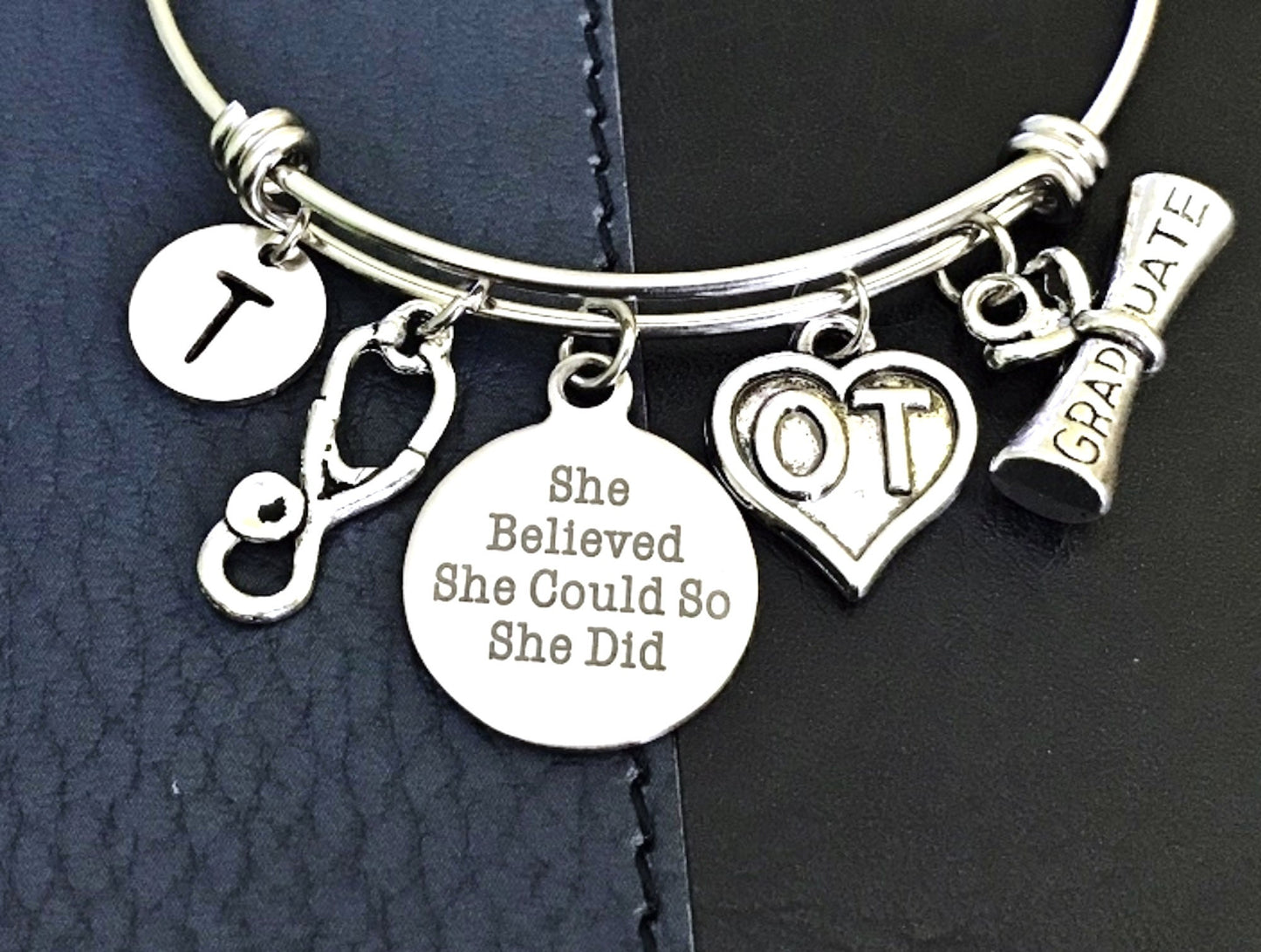 Occupational Therapist bangle , OT Gift for Occupational Therapist, Graduation for OT, She believed she could so she did, Grad gift for OT