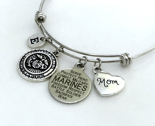 Marines Mom Gift, Military Bracelet, Personalized Gift, Compass Bracelet, Navy Mom jewelry, Navy wife bracelet, USA Marines Corps jewelry