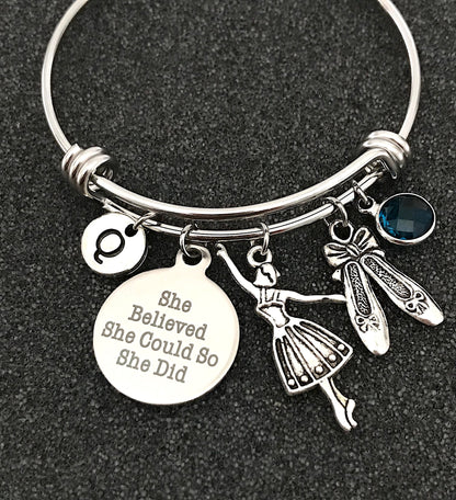 Ballet gift, Ballerina bangle gift, Gift for Dancer, Ballet shoe charm, She believed she could so she did, Ballet Dancer gift