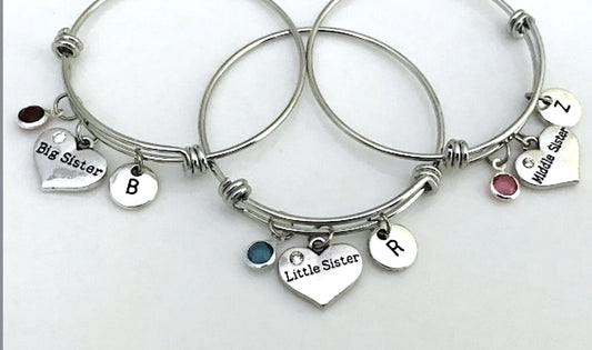 3 Sister bangles, Gift for 3 Sisters, Big Middle and Little Sister, Set of 3 bangles, 3 sisters bangles, Sister birthday initial