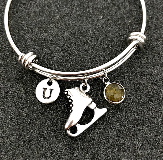 Ice Skating Bangle, Ice Skater Gifts Ideas, Figure Skate Bangle, Skater Gift, Ice Dancer, Ice Skate Charm Personalized bangle Silver bangle