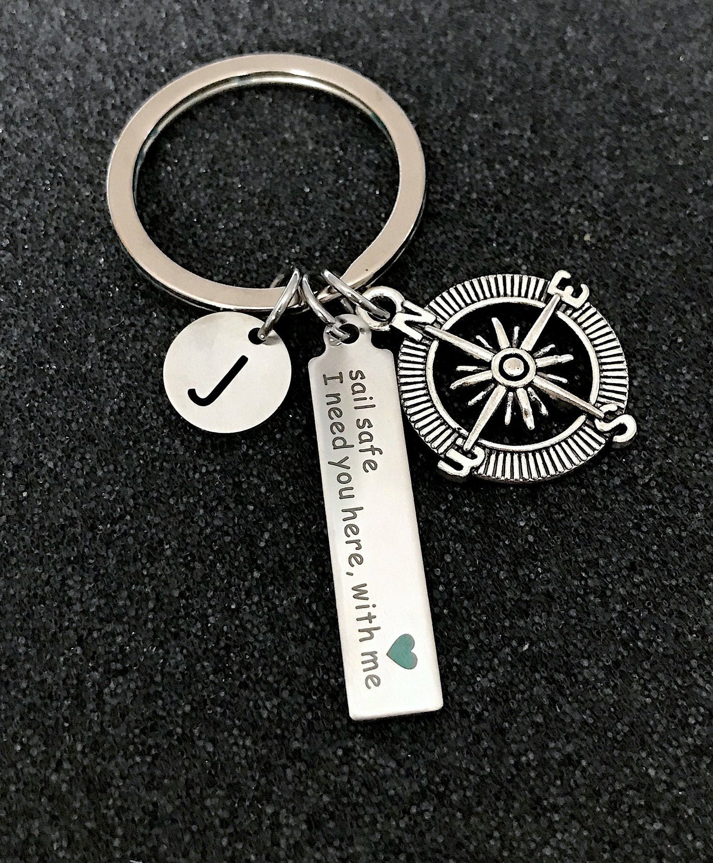 Sailor gift, Sail Safe keychain, Compass charm, Gift for Sail safe I need here with me, Nautical jewelry, Gift for Husband, Boyfriend gift