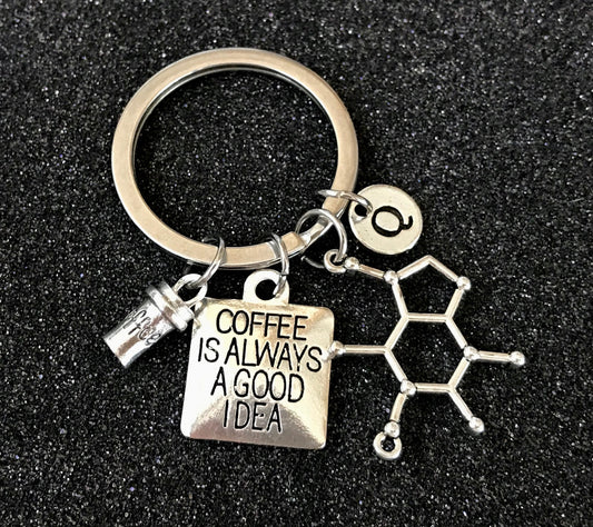 Coffee keychain, Coffee lover keyring, Caffeine molecule keychain, Gift for coffee lover, Gift for coworker, Coffee Is Always A Good Idea