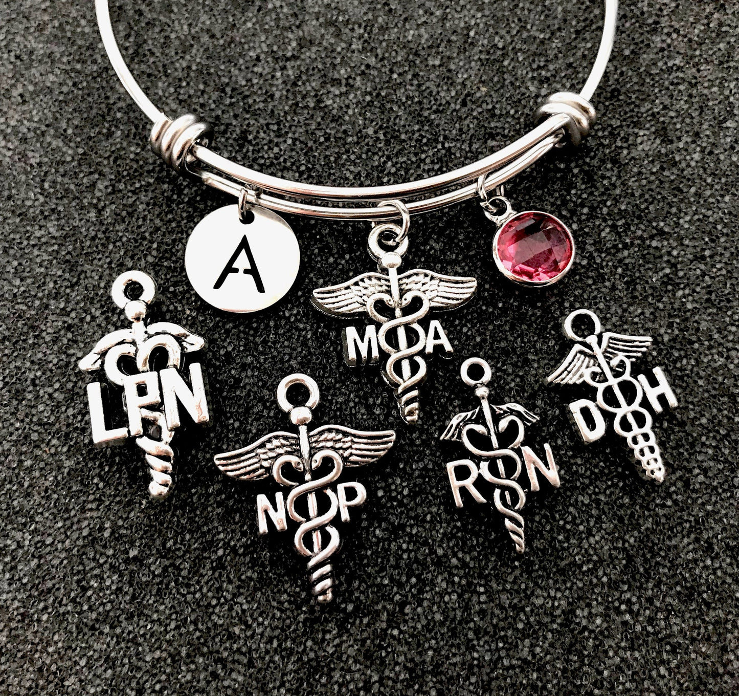 Medical Assistant Gift, Nurse Practitioner gift, LPN bangle, Gift for Registered Nurse, Dental Hygienist Gift, Rn Lpn MA DH Np silver bangle