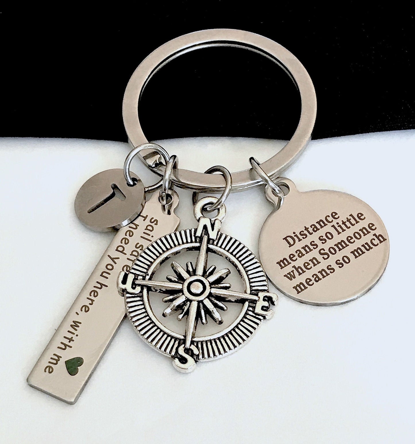 Sailor gift, Sail Safe keychain, Compass charm, Lon distance gift, Gift for Sail safe I need here with me, Gift for Husband, Boyfriend gift