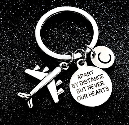 Apart by Distance but never our hearts, Long distance gift, Best Friend gift, Relationship, Airplane keychain, Gift for Him Initial Keychain