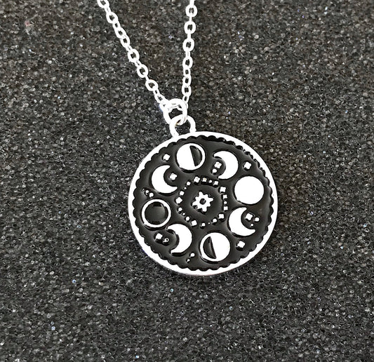 Moon Phase Necklace, Moon Necklace, Moon Astrology, Moon charm, silver Moon necklace, Lunar phases, Lunar crescent, Pendant pagan Astrology