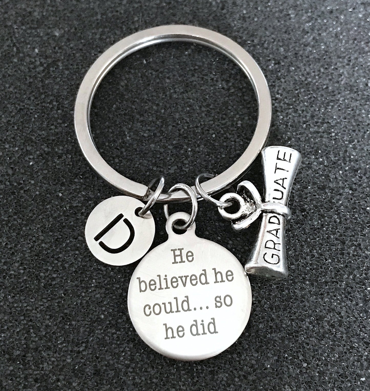 Graduation Keychain, Graduation gift for Him, He believed he could so he did, Initial keychain, Graduation gift for OT, pharmacist, Doctor